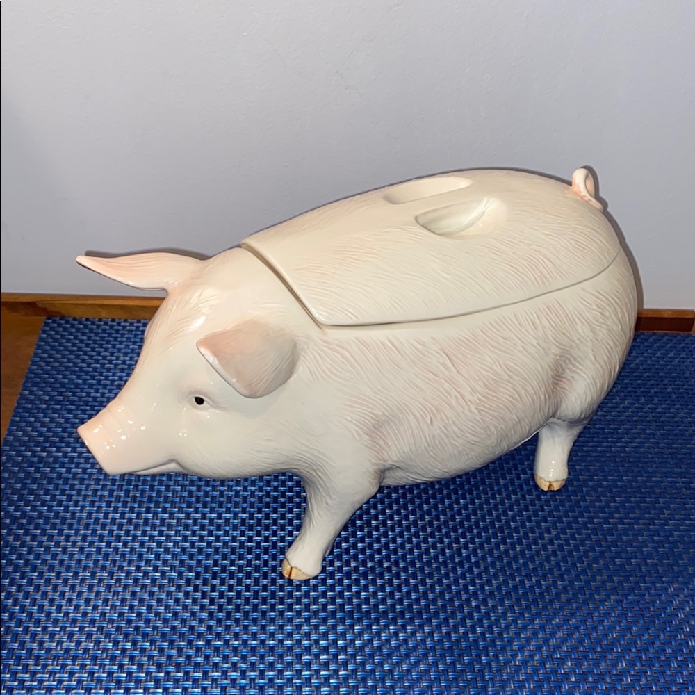 Rare Vintage Otagiri Pig Cookie Jar, 12” long, 5.5” wide, 2 pieces, a few chips